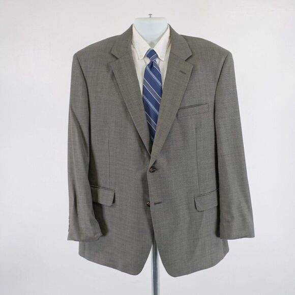 Jos A Bank Textured Wool Beige Black Star Check 44R Blazer 2 Button Tagged 46R - Picture 4 of 12